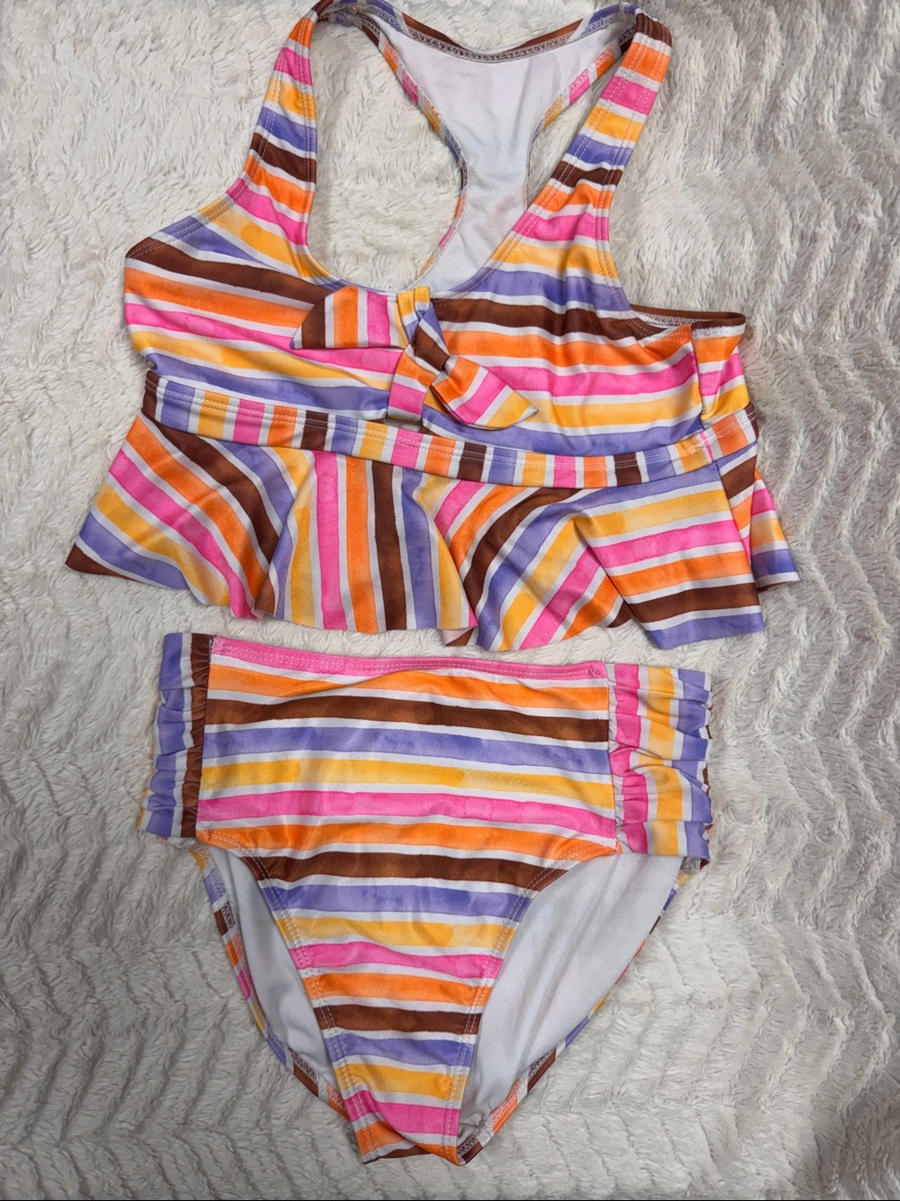 Wonder Nation Girlโs Flounce Striped Two Piece Bikini Swimsuit Large 10-12